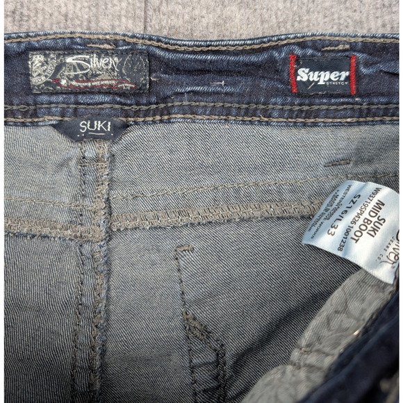 Silver Suki Mid Rise Boot Jeans Womens 16 Western 33" Length Embroidered Western - Picture 10 of 11